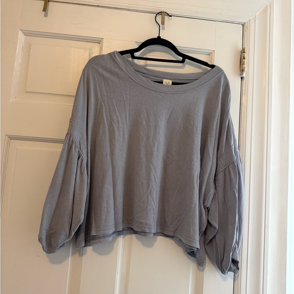 We The Free Light Blue Balloon-Sleeve Cropped Sweatshirt